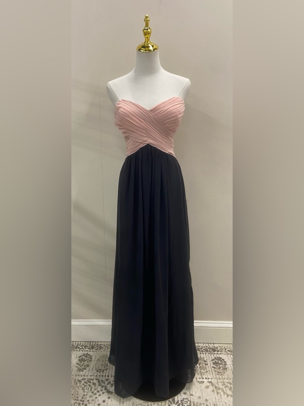 Bari Jay Blush and Black Strapless Evening Gown